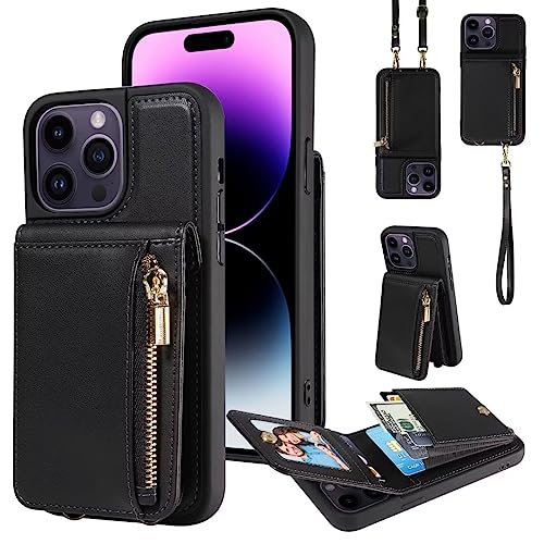 Handyhülle für Samsung Galaxy S22 Plus, Flip Case Handykette Lederhülle Magnetverschluss Brieftasche mit Kartenfächern Standfuntion Ledertasche für Samsung Galaxy S22 Plus, schwarz von TUUNKMUY