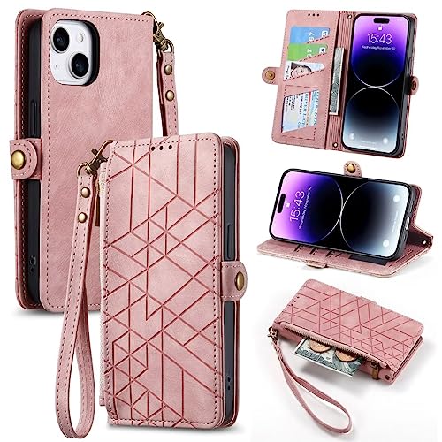 Handyhülle für Xiaomi Redmi Note 12 Pro 4G, Reißverschluss Flip Case Lederhülle Magnetverschluss Brieftasche mit Kartenfächern Standfuntion Ledertasche für Xiaomi Redmi Note 12 Pro 4G, Rosa von TUUNKMUY