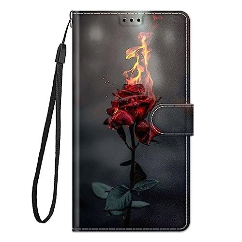 Handyhülle für Xiaomi Redmi Note 13 5G Hülle, Lederhülle für Xiaomi Redmi Note 13 5G Hülle Klappbar Tasche Flip Wallet 360 Stoßfeste Case Schutzhülle Klapphülle für Xiaomi Redmi Note 13 5G, Feuerrose von TUUNKMUY