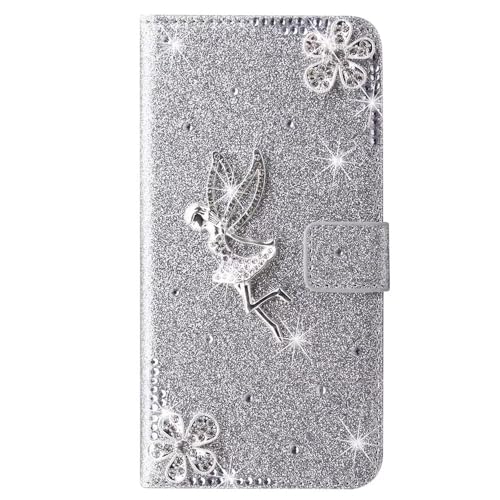 Handyhülle für iPhone 15, Glitzer Diamant Hülle Premium Blume Leder TPU Bumper Klapphülle Magnetverschluss Kartenfach Ständer Geldbörse mit Trageband Hülle für iPhone 15, Silber Handyhülle für iPhone 15, Glitzer Diamant Hülle Premium Blume Leder TPU Bumper Klapphülle Magnetverschluss Kartenfach Ständer Geldbörse mit Trageband Hülle für iPhone 15, Silber von TUUNKMUY