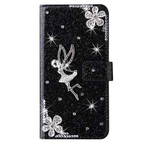 Handyhülle für iPhone 15, Glitzer Diamant Hülle Premium Blume Leder TPU Bumper Klapphülle Magnetverschluss Kartenfach Ständer Geldbörse mit Trageband Hülle für iPhone 15, schwarz Handyhülle für iPhone 15, Glitzer Diamant Hülle Premium Blume Leder TPU Bumper Klapphülle Magnetverschluss Kartenfach Ständer Geldbörse mit Trageband Hülle für iPhone 15, schwarz von TUUNKMUY