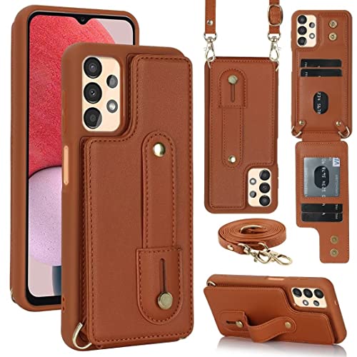 Handyhülle für iPhone 15 Pro Max, Handykette Hülle Premium PU Leder Band Kette Stoßfest Klapphülle Magnet Kartenfach Standfunktion Geldbörse Schutzhülle Wallet für iPhone 15 Pro Max, braun von TUUNKMUY