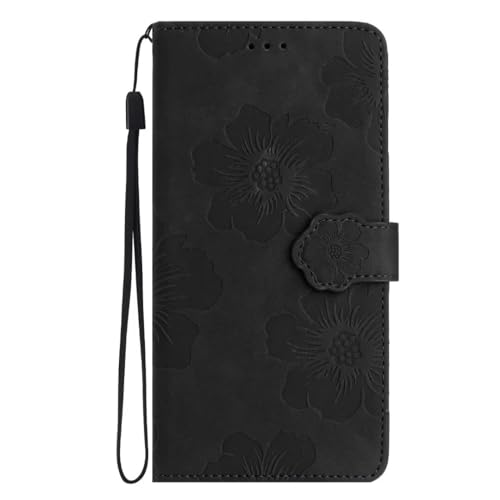 Hülle Case für Xiaomi 13T 5G, Handyhülle Book Wallet Leder Xiaomi 13T 5G Blumes Klapphülle Magnetisch Kartenfächer Ständer Schutzhülle für Xiaomi 13T 5G schwarz von TUUNKMUY