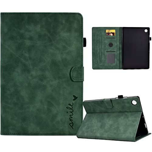 Hülle für Lenovo Tab M10 Plus 3rd Gen 10.6 (TB125FU/TB128FU) Premium PU Leder Geprägte Lächeln Liebe Flip Case Cover Magnetisch Ständer Tasche Tablet Schutzhülle mit Kartenfach, grün von TUUNKMUY