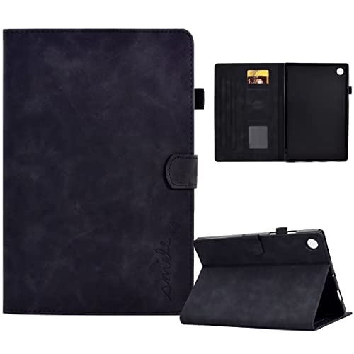 Hülle für Lenovo Tab M10 Plus 3rd Gen 10.6 (TB125FU/TB128FU) Premium PU Leder Geprägte Lächeln Liebe Flip Case Cover Magnetisch Ständer Tasche Tablet Schutzhülle mit Kartenfach, schwarz von TUUNKMUY