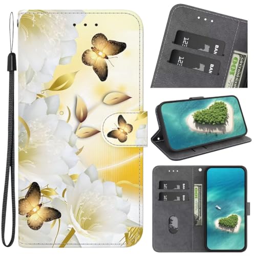 Hülle für Nokia 1.3 Handyhülle [Premium PU Leder] [Kartenfach] [Standfunktion] TPU Stoßfest Schutzhülle Klapphülle Handytasche Lederhülle für Nokia 1.3,Weiße Blume von TUUNKMUY