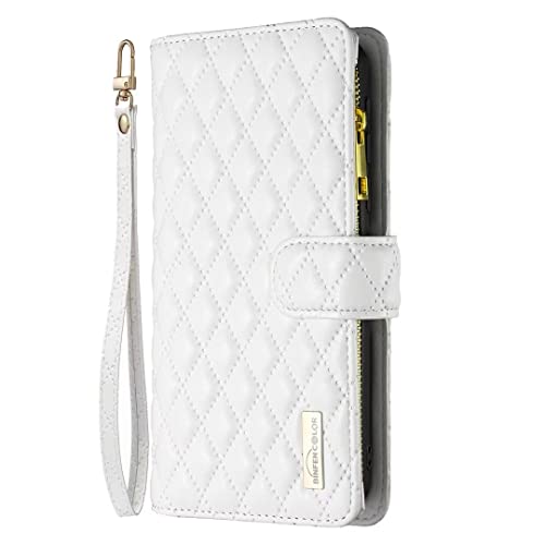 Hülle für Samsung Galaxy A05S, Luxury Reißverschluss Handyhülle PU Leder Mädchen Handytasche Bumper 9 Kartenfache Standfunktion Geldbörse Schutzhülle Flip Wallet Case für Samsung Galaxy A05S Weiß von TUUNKMUY