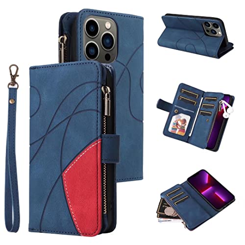 Kompatibel iPhone 15 Pro Max Hülle Brieftasche Handyhülle Case Magnetisch Reißverschluss PU Leder Folio Flip Kartenfach Wallet Schutzhülle Tasche Cover für iPhone 15 Pro Max Blau von TUUNKMUY