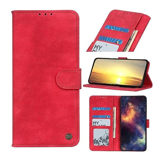 Leder hülle für Motorola Moto G14 Hülle mit Kreditkarten, Motorola Moto G14 Handyhülle Handytasche Geldfächern und Magnetisch Standfunktion für Motorola Moto G14 Hülle rot von TUUNKMUY