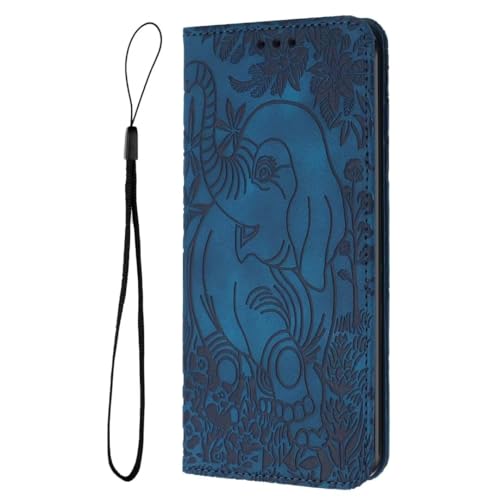 Lederhülle Kompatibel mit iPhone 15 Pro Hülle, Elefanten muster Flip Wallet Handyhülle PU Leder Tasche Case Kartenfach Schutzhülle für iPhone 15 Pro,blau von TUUNKMUY