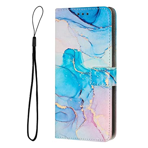 Marmor Handyhülle für Samsung Galaxy S23 FE Hülle Marble Premium Leder Flip Case Magnetisch Klapphülle Wallet Lederhülle Brieftasche Schutzhülle für Samsung Galaxy S23 FE Ledertasche Blaue Wolke von TUUNKMUY