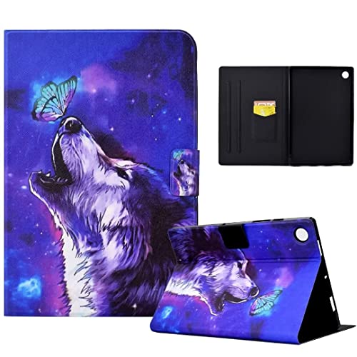 Tablet Hülle für Samsung Galaxy Tab A7 Lite T220/T225 PU Lederhülle Tasche Smart Case mit Ständer Stifthalter Schutzhülle Flip Cover für Samsung Galaxy Tab A7 Lite T220/T225, Schmetterling und Wolf von TUUNKMUY