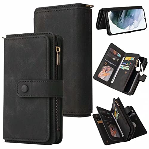 für Samsung A25/A24 Hülle, Reißverschluss Lederhülle für Samsung Galaxy A25/A24 Handyhülle Wallet Flip Cover Ledertasche Schutzhülle Hüllen Tasche mit Ständer Kartenfach Magnetisch, Schwarz von TUUNKMUY