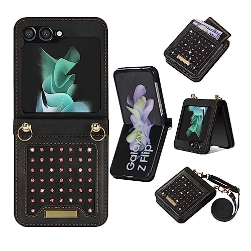 für Samsung Galaxy Z Flip 4 Hülle, Samsung Galaxy Z Flip 4 Lederhülle Glitzer Diamant Book Flip Wallet Case Handyhülle Handytasche PU Leder Tasche Flipcase Kartensteckplätzen Ständer Schutzhülle von TUUNKMUY