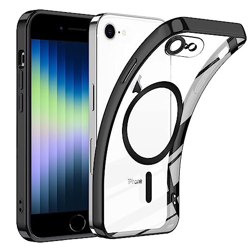 Handyhülle für iPhone 8/SE 2020/2022/iPhone 7 Hülle mit Magsafe, Magnetisch Clear Transparent Schlanke Schutzhülle [Kameraschutz Eingebaut] [Nie Gelb] Stoßfest Durchsichtig Dünn Case Cover - Schwarz von TUUTPU