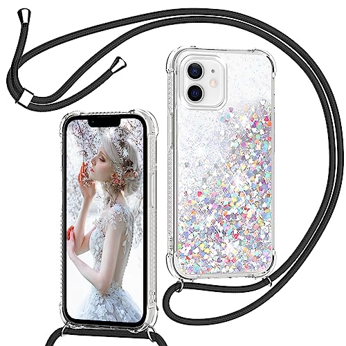 Handykette Hülle für iPhone 11 6,1'', Glitzer Treibsand Necklace Silikon Stoßfest Handyhülle mit Band Transparent TPU Bumper Schutzhülle mit Kordel zum Umhängen, Quicksand Case in Schwarz von TUUTPU