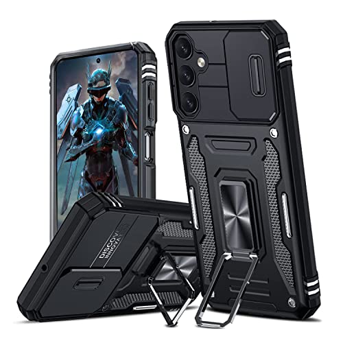 Hülle für Samsung Galaxy A15 5G/4G Kameraschieber Schutz, Hybrid Handyhülle mit Kameraschutz Kickstand Ständer Metall Ring Handy Hüllen, Militärqualität Standard Stoßfeste Schutzhülle Case - Schwarz von TUUTPU