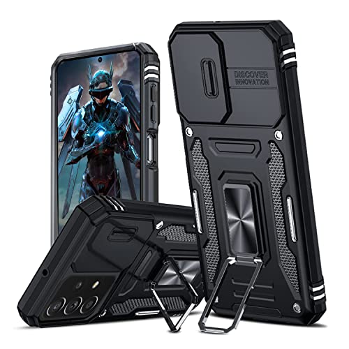 Hülle für Samsung Galaxy A52S 5G/A52 5G/4G Kameraschieber Schutz, Hybrid Handyhülle mit Kameraschutz Kickstand Ständer Metall Ring Handy Hüllen, Militärqualität Stoßfeste Schutzhülle Case - Schwarz von TUUTPU