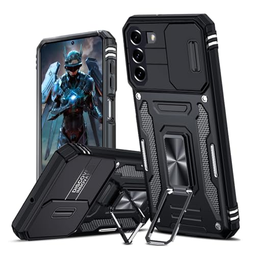 Hülle für Samsung Galaxy S21 FE 5G Kameraschieber Schutz, Hybrid Handyhülle mit Kameraschutz Kickstand Ständer Metall Ring Handy Hüllen, Militärqualität Standard Stoßfeste Schutzhülle Case - Schwarz von TUUTPU