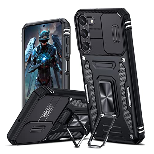 Hülle für Samsung Galaxy S23 5G Kameraschieber Schutz, Hybrid Handyhülle mit Kameraschutz Kickstand Ständer Metall Ring Handy Hüllen, Militärqualität Standard Stoßfeste Schutzhülle Case - Schwarz von TUUTPU