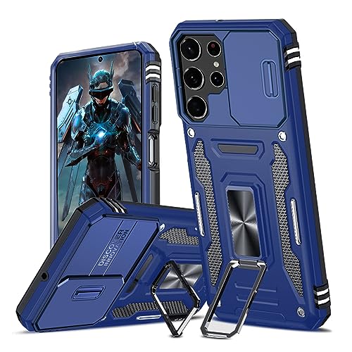 Hülle für Samsung Galaxy S24 Ultra Kameraschieber Schutz, Hybrid Handyhülle mit Kameraschutz Kickstand Ständer Metall Ring Handy Hüllen, Militärqualität Standard Stoßfeste Schutzhülle Case - Blau von TUUTPU