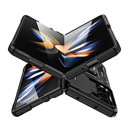 Hülle für Samsung Galaxy Z Fold 5 Kameraschieber Schutz, Hybrid Handyhülle mit Kameraschutz Kickstand Ständer Metall Ring Handy Hüllen, Militärqualität Standard Stoßfeste Schutzhülle Case - Schwarz von TUUTPU