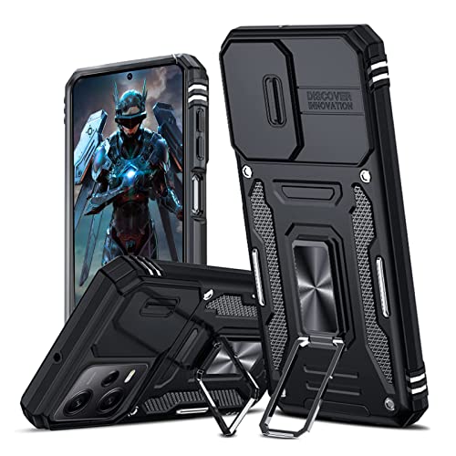 Hülle für Xiaomi Redmi Note 12 5G/Poco X5 5G Kameraschieber Schutz, Hybrid Handyhülle mit Kameraschutz Kickstand Ständer Metall Ring Handy Hüllen, Militärqualität Stoßfeste Schutzhülle Case - Schwarz von TUUTPU