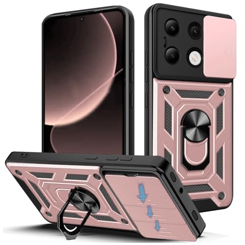 Hülle für Xiaomi Redmi Note 13 5G Kameraschieber Schutz, Hybrid Handyhülle mit Kameraschutz Kickstand Ständer Metall Ring Handy Hüllen, Militärqualität Standard Stoßfeste Schutzhülle Case - Rosa von TUUTPU