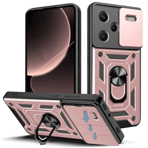Hülle für Xiaomi Redmi Note 13 Pro Plus 5G Kameraschieber Schutz, Hybrid Handyhülle mit Kameraschutz Kickstand Ständer Metall Ring Handy Hüllen, Militärqualität Stoßfeste Schutzhülle Case - Rosa von TUUTPU
