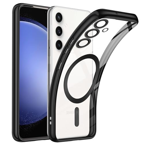 Magnetisch Clear für Samsung Galaxy S23 FE 5G Hülle mit Magsafe [Kameraschutz] Silikon Stoßfest Durchsichtig Schlanke Handyhülle [Nie Gelb] Kratzfeste Transparent Ultra Dünn Schutzhülle - Schwarz von TUUTPU