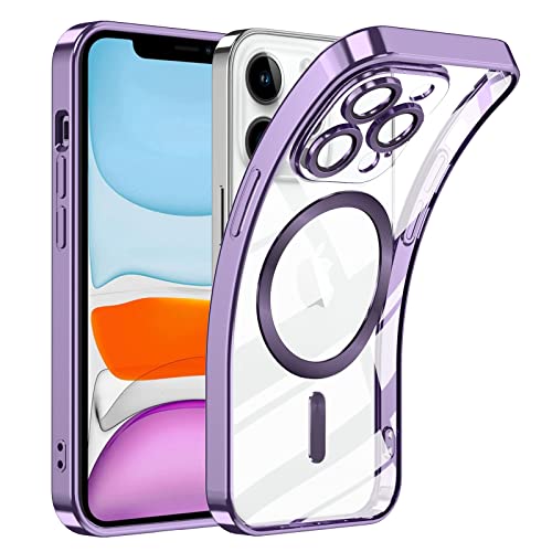 TUUTPU Handyhülle für iPhone 11 Pro Hülle mit Magsafe, Magnetisch Clear Transparent Schlanke Schutzhülle [Kameraschutz Eingebaut] [Nie Gelb] Stoßfest Durchsichtig Dünn Case Cover - Violett von TUUTPU