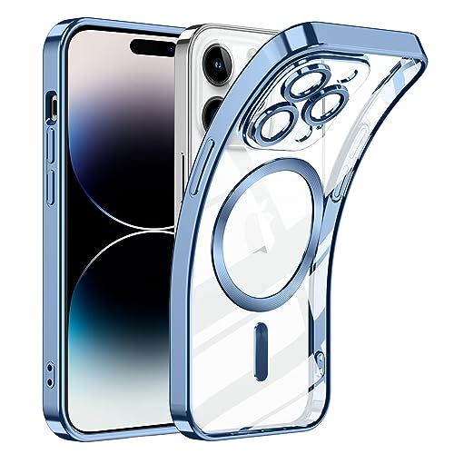 TUUTPU Handyhülle für iPhone 14 Pro 6,1'' Hülle mit Magsafe, Magnetisch Clear Transparent Schlanke Schutzhülle [Kameraschutz Eingebaut] [Nie Gelb] Stoßfest Durchsichtig Dünn Case Cover - Blau von TUUTPU