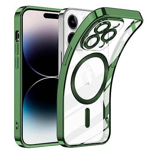 TUUTPU Handyhülle für iPhone 14 Pro Max 6,7'' Hülle mit Magsafe, Magnetisch Clear Transparent Schlanke Schutzhülle [Kameraschutz Eingebaut] [Nie Gelb] Stoßfest Durchsichtig Dünn Case Cover - Grün von TUUTPU