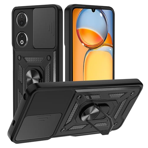 TUUTPU Hülle für Honor 90 5G Kameraschieber Schutz, Hybrid Handyhülle mit Kameraschutz Kickstand Ständer Metall Ring Handy Hüllen, Militärqualität Standard Stoßfeste Schutzhülle Case - Schwarz von TUUTPU