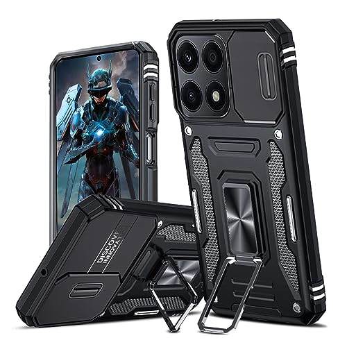 TUUTPU Hülle für Honor X8A 5G Kameraschieber Schutz, Hybrid Handyhülle mit Kameraschutz Kickstand Ständer Metall Ring Handy Hüllen, Militärqualität Standard Stoßfeste Schutzhülle Case - Schwarz von TUUTPU