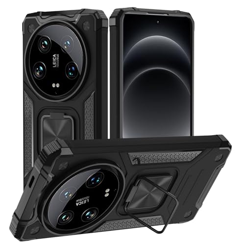 TUUTPU Hülle für Xiaomi 14 Ultra 5G Kameraschieber Schutz, Hybrid Handyhülle mit Kameraschutz Kickstand Ständer Metall Ring Handy Hüllen, Militärqualität Standard Stoßfeste Schutzhülle Case - Schwarz von TUUTPU