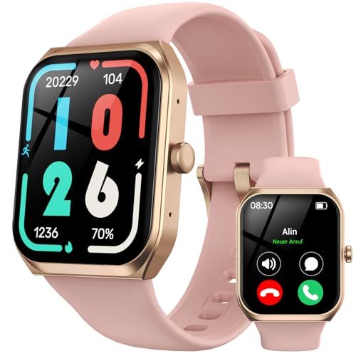 TUYOMA Damen-Smartwatch, 4,9 cm (1,91 Zoll), LCD-Display, Bluetooth-Anrufe, WhatsApp, Benachrichtigungen, Informationen, Oxymeter, Pulsmesser, Damenuhr für Android iOS, LW76 von TUYOMA