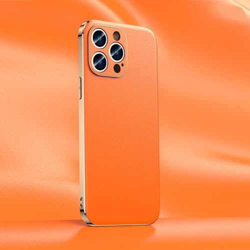 TUita Leder-Handyhülle für iPhone 14 12 11 13 15 Pro Max 15Pro 14Pro, vollständiger Linsenschutz auf der Rückseite, Orange (A006), für iPhone 15 von TUita