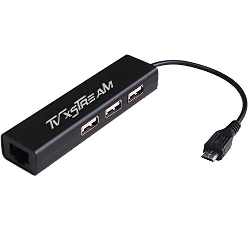 TV xStream LAN Ethernet Adapter mit 3 USB Port Hub mit Micro USB Power für TV Streaming Geräte, Stick 2nd Gen, 3rd Gen 4K Firestick, plus USB auf DC Kabel für Strom von TV xStream