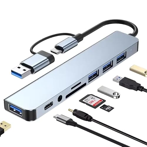 TVD DIGITAL 8 in 1 USB C Hub mit 4 Ports, SD/TF-Kartenleser, 3,5 mm Kopfhöreranschluss, Datenanschluss - Kompatibel mit Mac/Windows/Linux/Tablet/Smartphone TVD DIGITAL 8 in 1 USB C Hub mit 4 Ports, SD/TF-Kartenleser, 3,5 mm Kopfhöreranschluss, Datenanschluss - Kompatibel mit Mac/Windows/Linux/Tablet/Smartphone von TVD DIGITAL