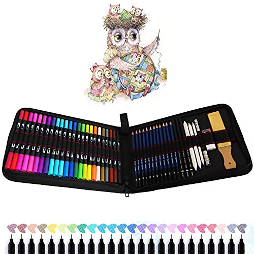 TVGO 24 Malstifte Dual Tip Pinselstifte, 12 Bleistift Set - Schreibwaren und Zeichenwerkzeuge für Erwachsene und Kinder, Filzstifte, Hervorragend zum Malen, Skizzen, Technisches Zeichnen von TVGO