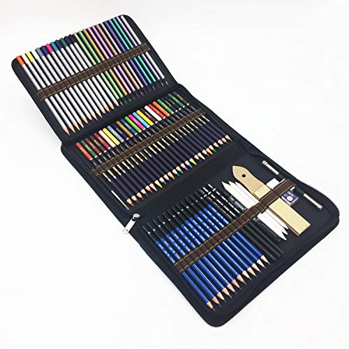 TVGO 72 Stück Aquarell Buntstifte und Bleistift Zeichnen Set mit Graphitkohlestifte Sticks Werkzeuge und Kit Bag für Zeichnung und Malbuch - Ideales Set für Künstler, Erwachsene und Kinder von TVGO