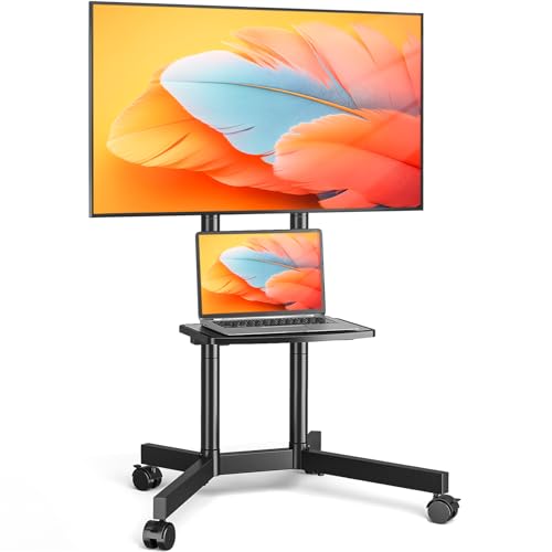 TVON Mobiler TV Ständer Rollbar Fernseherständer mit Rollen für 32-75 Zoll Fernseher, TV Bodenständer Höhenverstellbar TV Wagen mit Ablage bis zu 40 KG Max VESA 400x400 mm von TVON