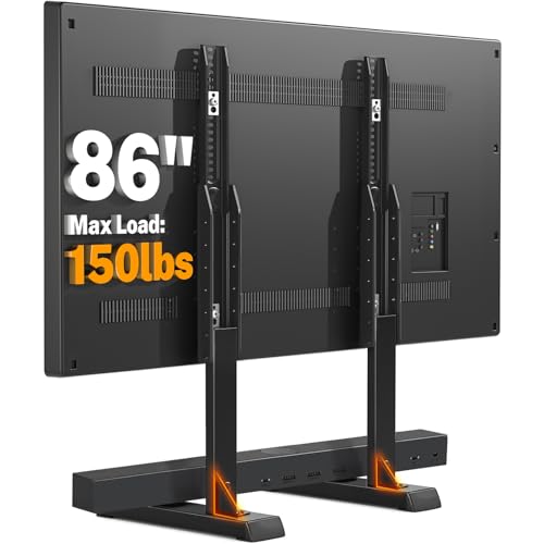 Universal-TV-Beine, Tisch-TV-Ständer mit höhenverstellbarer Basis für die meisten 94 bis 213 cm (37 bis 86 Zoll) Fernseher, wackelfreier Ersatz mit Kabelmanagement, hält bis zu 68 kg, max. VESA 800 x von TVON