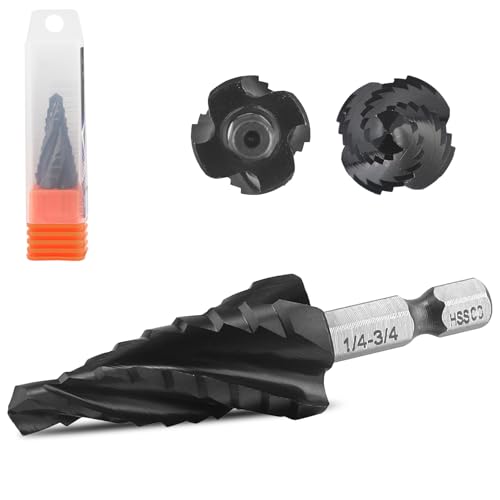 HSS Stufenbohrer 1/4-3/4“ 9 Stufen Konusbohrer M35 HSS AlTiN Coated, 1/4“ Hex Shank Step Bit zum Bohren von Löchern in Edelstahl, Kupfer, Aluminium, Holz, Kunststoff von TVWVT