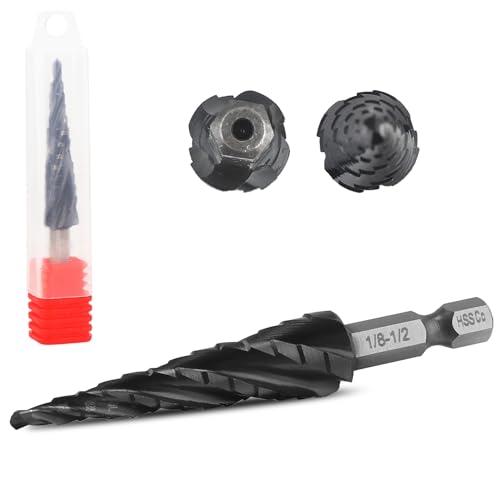 HSS Stufenbohrer 1/8-1/2“ 13 Stufen Konusbohrer M35 HSS AlTiN Coated, 1/4“ Hex Shank Step Bit zum Bohren von Löchern in Edelstahl, Kupfer, Aluminium, Holz, Kunststoff von TVWVT