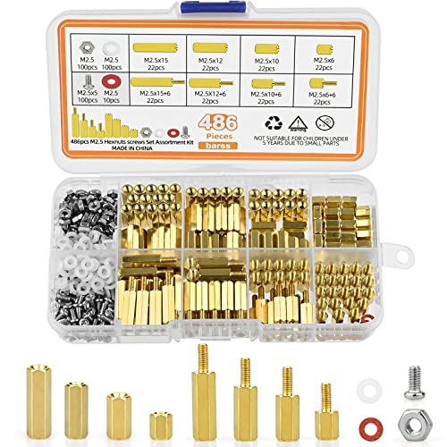 486Stk M2.5 Abstandshalter Hex Distanzhülsen PCB Board/Platinen Männlich Weiblich Gewinde Abstandsbolzen Schrauben Muttern Messing Hex Schraubenmutter Sortiment Kit für Platine Raspberry Pi Mainboard von TW1TGOFT