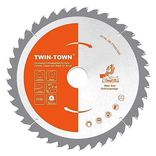 TWIN-TOWN HM Kreissägeblatt Holz 216x30mm Z40, Reduzierring 20 mm, Ideal für Bauholz Naturholz Hartholz Schalholz Faserplatten Leimholz zum Sägen mit Gehrungssäge und Tischkreissäge TWIN-TOWN HM Kreissägeblatt Holz 216x30mm Z40, Reduzierring 20 mm, Ideal für Bauholz Naturholz Hartholz Schalholz Faserplatten Leimholz zum Sägen mit Gehrungssäge und Tischkreissäge von TWIN-TOWN