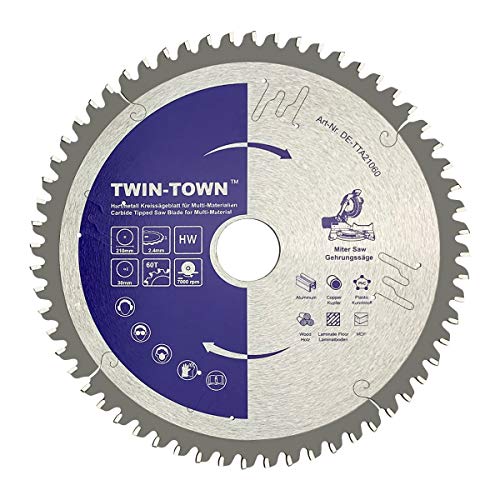 TWIN-TOWN HM Kreissägeblatt Multi-Material 210x30mm Z60, Reduzierring 20 mm, Ideal für Holz, Laminat, MDF, Aluminium, Kunststoff, Parkett, Fußleisten und Kupfer zum Sägen mit Gehrungssäge TWIN-TOWN HM Kreissägeblatt Multi-Material 210x30mm Z60, Reduzierring 20 mm, Ideal für Holz, Laminat, MDF, Aluminium, Kunststoff, Parkett, Fußleisten und Kupfer zum Sägen mit Gehrungssäge von TWIN-TOWN