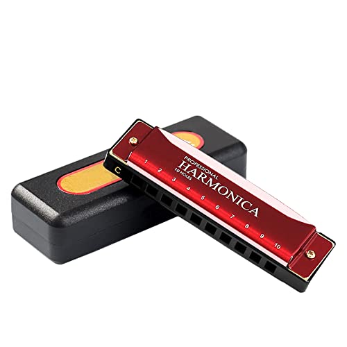 Mundharmonika C Dur,JDR 10 Löcher 20 Töne Blues Harmonika Mit Case u. Putztuch, Diatonische Mundharmonika für Kinder, Anfänger, Erwachsene, Profis, Studenten, als Mitgebsel (Rot) von TWINKLING AT DOWN